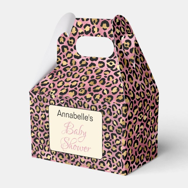 Chic Pink Gold Leopard Pattern Baby Shower  Favor Box (Front Side)