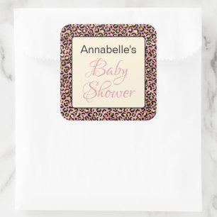 Chic Pink Gold Leopard Pattern Baby Shower  Square Sticker