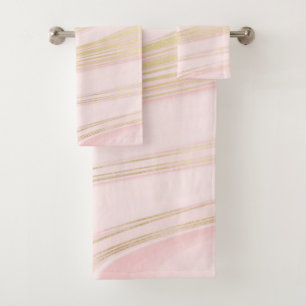 Chic Pink Gold Marble Swirl Pattern  Bath Towel Set