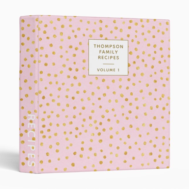 Chic Pink Gold Polka Dot Personalized Recipe Binder (Front/Spine)