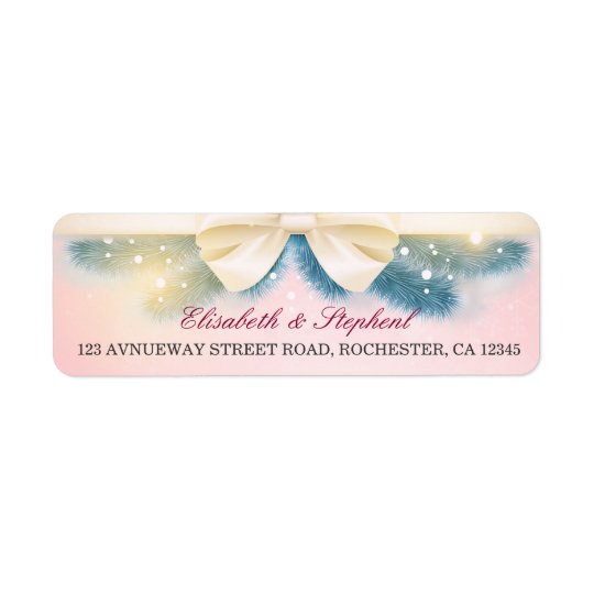 Chic Pink Gold Ribbon Pines Floral Wedding Address Return Address Label