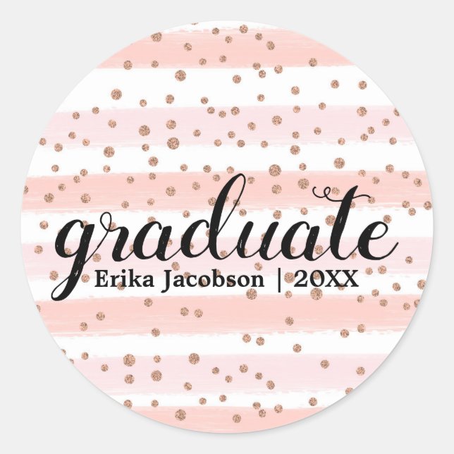 Chic Pink & Gold Striped Graduate Custom Stickers (Front)