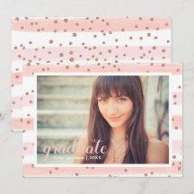 Chic Pink & Gold Striped Graduate Party Cards