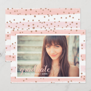 Chic Pink & Gold Striped Graduate Party Cards