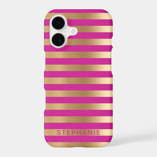 Chic Pink & Gold Striped Personalized Name (Back)
