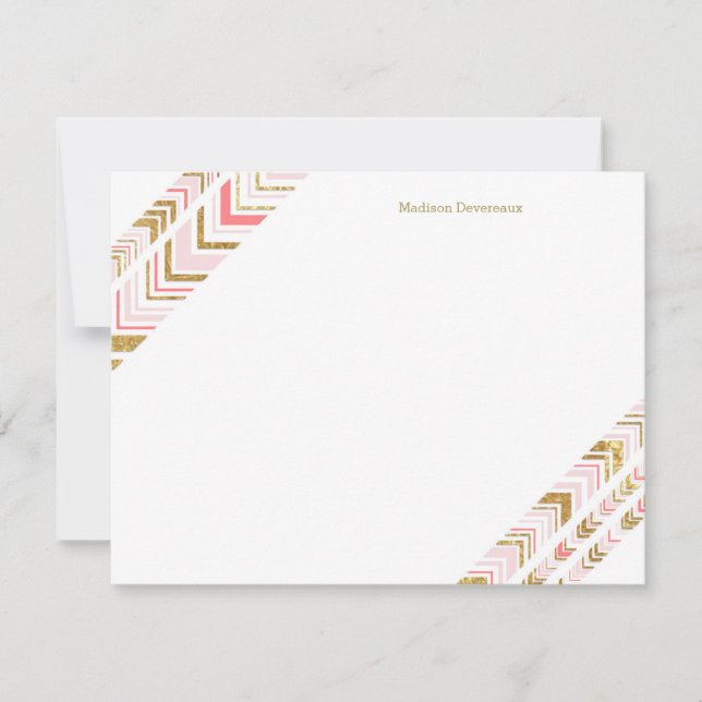 Chic Pink & Gold Tribal Custom Flat Note Cards (Front)