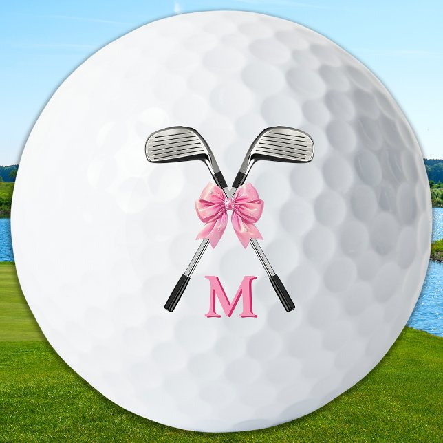 Chic Pink Golf Clubs & Bow Personalized Monogram  Balls (Creator Uploaded)
