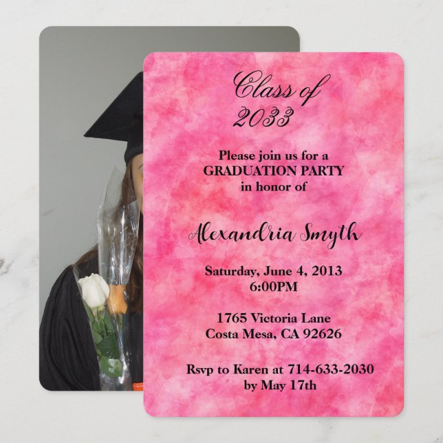 Chic Pink Graduation Your Photo Invitation (Front/Back)