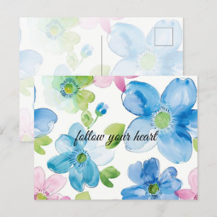 Chic Pink Green Blue Floral Postcard