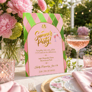Chic Pink Green Summer Party Invitation