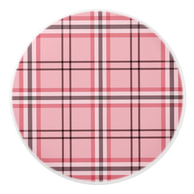 Chic Pink & Grey Plaid Fashion Pattern Ceramic Knob (Front)