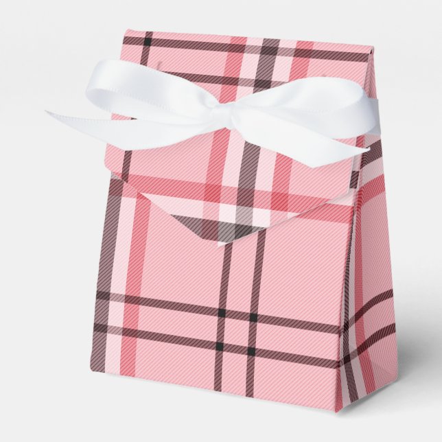 Chic Pink & Grey Plaid Fashion Pattern Party Favor Box (Front Side)