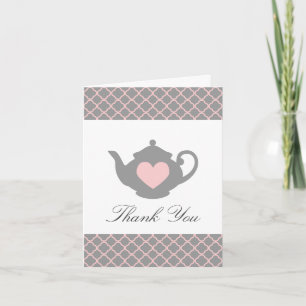 Chic Pink + Grey Teapot Trellis Thank You Card