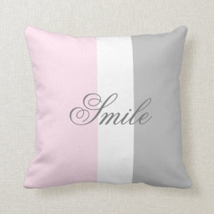 Chic Pink Grey White Multicoloured Trendy Script  Throw Pillow