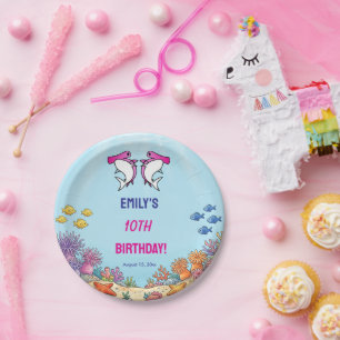 Chic Pink Hammerhead Shark Girly Birthday  Paper Plate