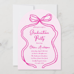 Chic Pink Hand Drawn Bow & Script Graduation Party Invitation