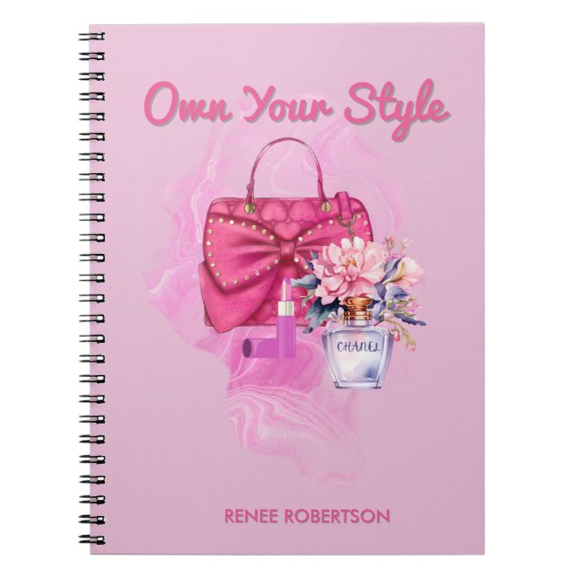 Chic Pink Handbag & Floral Design  Notebook (Front)