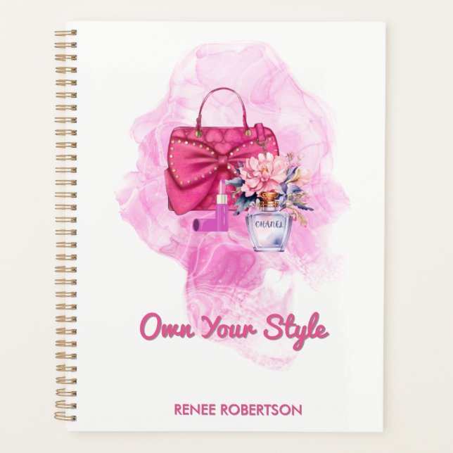 Chic Pink Handbag & Floral Design Planner  (Front)