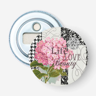 Chic Pink Hydrangea Collage Vintage Damask Art Bottle Opener