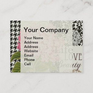 Chic Pink Hydrangea Collage Vintage Damask Art Business Card