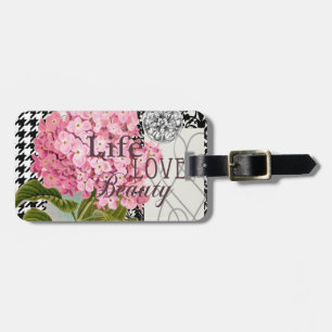 Chic Pink Hydrangea Collage Vintage Damask Art Luggage Tag