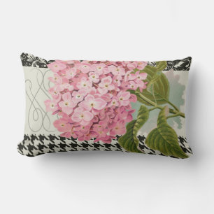 Chic Pink Hydrangea Collage Vintage Damask Art Lumbar Pillow
