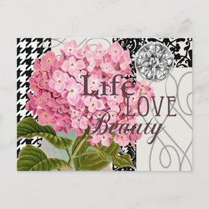 Chic Pink Hydrangea Collage Vintage Damask Art Postcard
