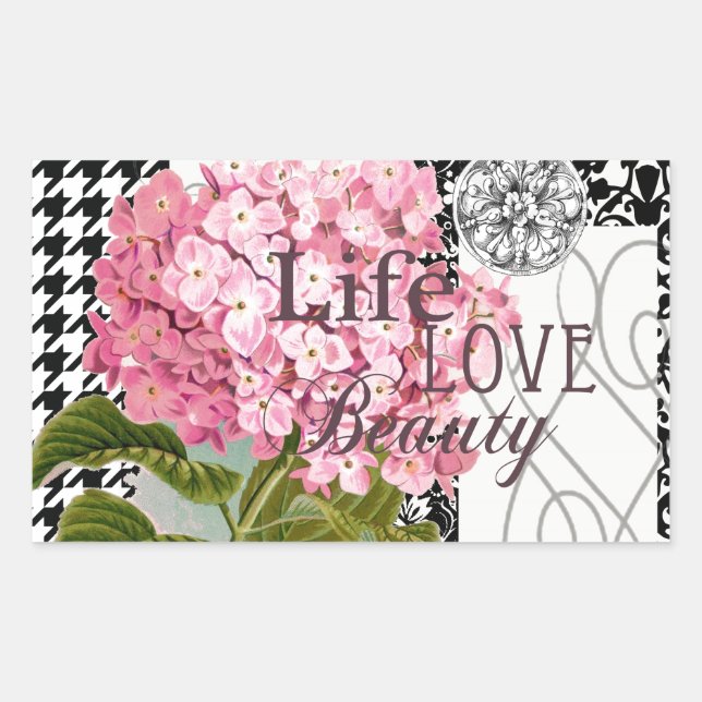 Chic Pink Hydrangea Collage Vintage Damask Art Sticker (Front)