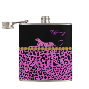 Chic Pink Jaguar Print Custom Flask
