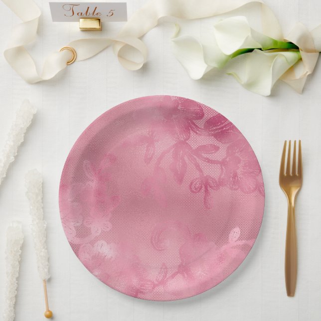 Chic Pink Lace Paper Plate (Wedding)