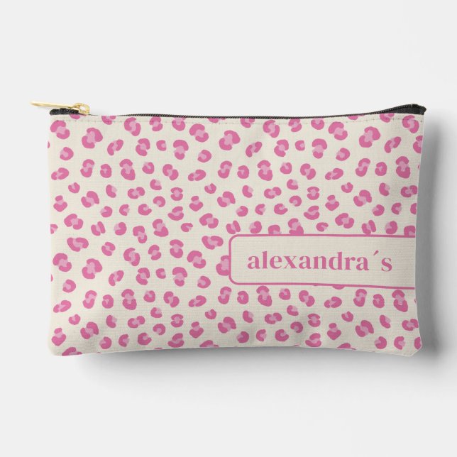 Chic Pink Leopard Pattern Personalized Accessory Pouch (Front)