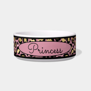 Chic Pink Leopard Skin Pattern Pet  Bowl