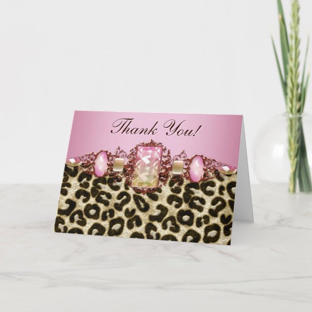 Chic pink Leopard Thank You Cards (Front)