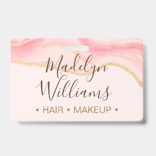 Chic Pink Marble Business Employee Name Tags Badge