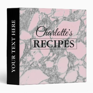 Chic pink marble stone kitchen recipe binder book