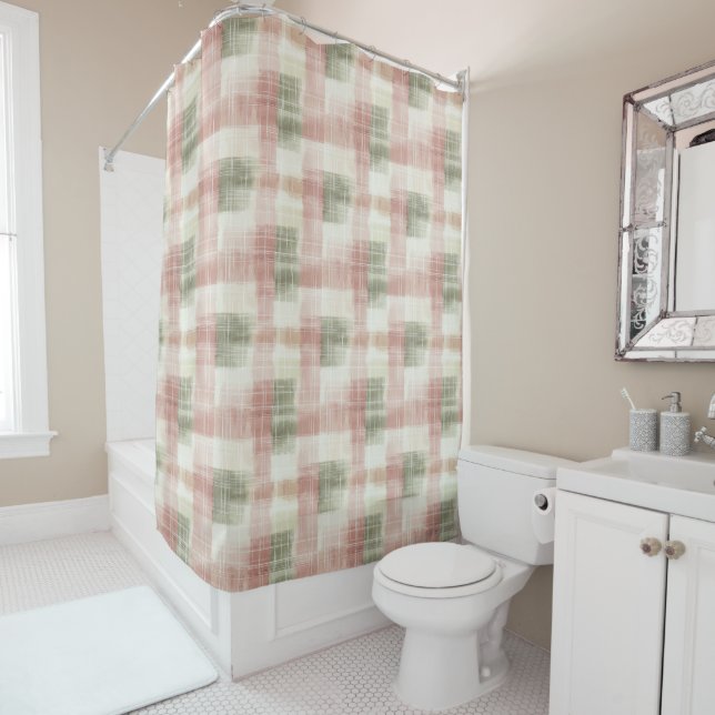 Chic Pink Mint Cream Plaid Stripes   (In Situ)