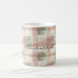 Chic Pink Mint Cream Plaid Stripes Birthday Coffee Mug