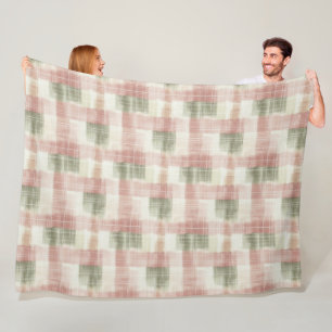 Chic Pink Mint Cream Plaid Stripes Birthday Fleece Blanket