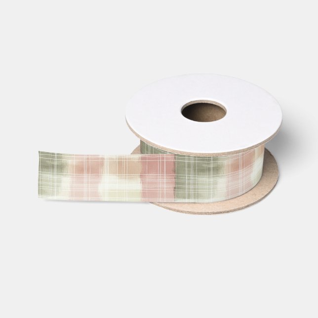 Chic Pink Mint Cream Plaid Stripes Birthday Satin Ribbon (Spool)