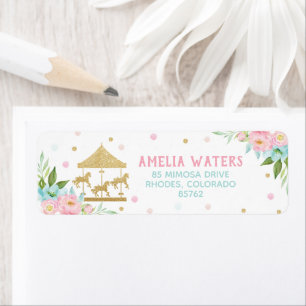Chic Pink Mint Floral Carousel fête d'anniversaire
