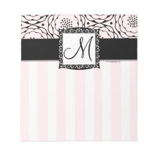 Chic Pink Monogram Stripes Floral Notepad