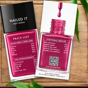 Chic Pink Nail Polish Bottle Nail Salon Price List Rack Card
