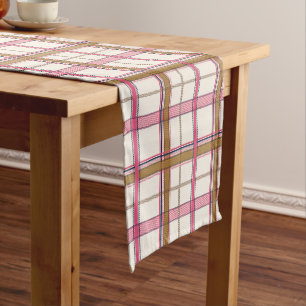 Chic Pink Navy Plaid Aesthetic Short Table Runner