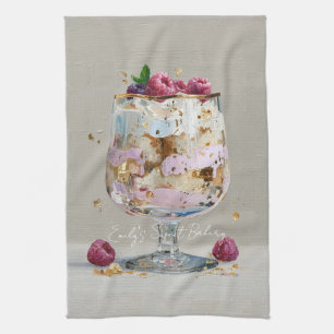 Chic Pink Oil Painting Cake Floral Birthday Party Kitchen Towel