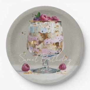 Chic Pink Oil Painting Cake Floral Birthday Party Paper Plate