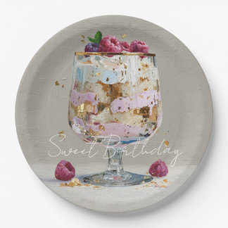 Chic Pink Oil Painting Cake Floral Birthday Party Paper Plate
