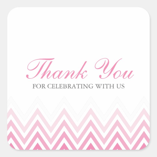 Chic Pink Ombre Chevrons Square Sticker (Front)