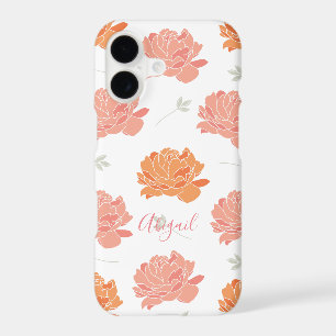 Chic Pink & Orange Peonies Pattern Monogram