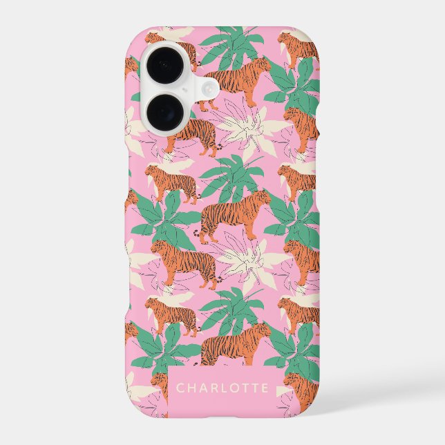 Chic Pink Orange Tiger Jungle Personalized Name (Back)