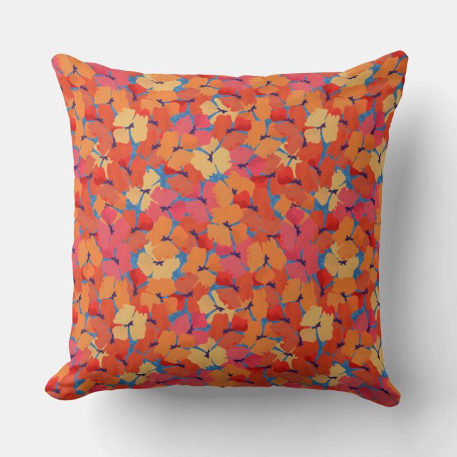 Chic Pink Orange Yellow Poppies Pillow or Cushion (Front)